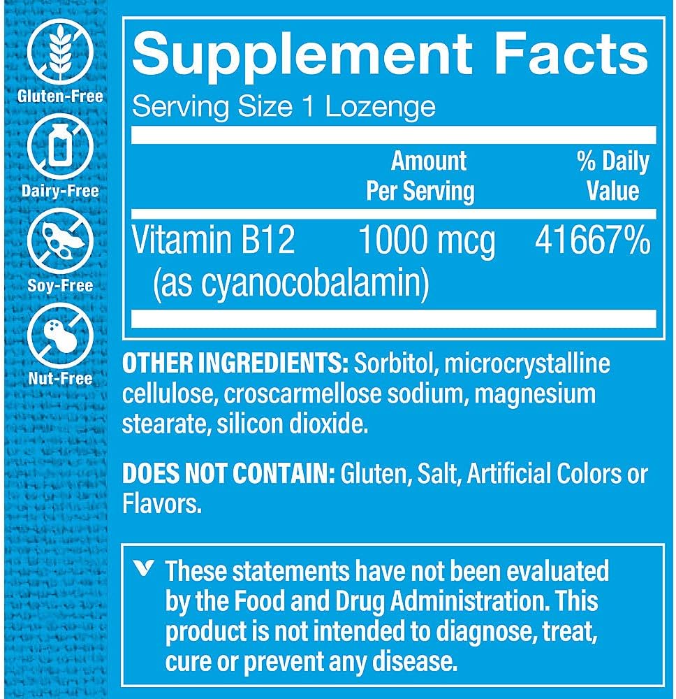 Vitamin B12 1,000mcg Lozenges - Energy Production Support, Gluten & Dairy Free - 100 Daily Supplements by The Vitamin Shoppe