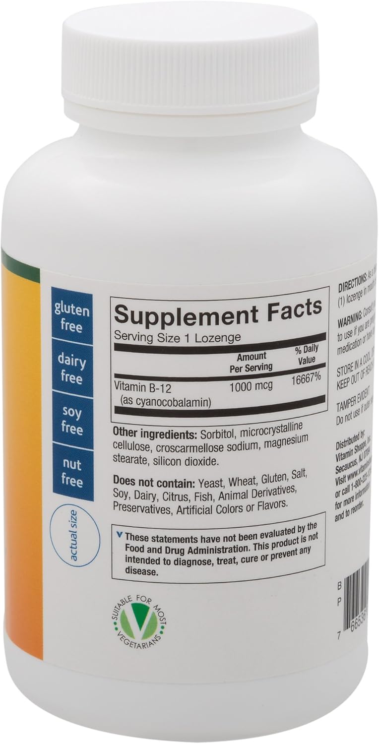 Vitamin B12 1,000mcg Lozenges - Energy Production Support, Daily Dietary Supplement - Cyanocobalamin, Gluten & Dairy Free - 300 Count