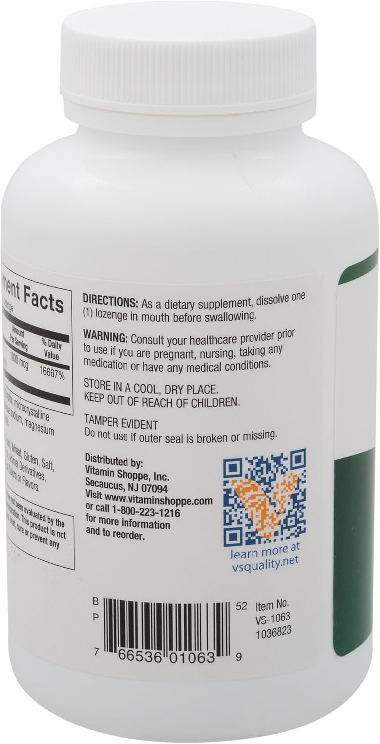 Vitamin B12 1,000mcg Lozenges - Energy Production Support, Daily Dietary Supplement - Cyanocobalamin, Gluten & Dairy Free - 300 Count