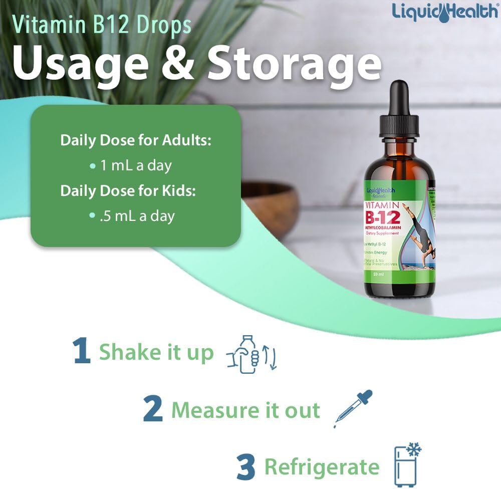 Vitamin B12 Liquid Drops for Energy, Immune Support & Memory - Methylcobalamin & Hydroxocobalamin Sublingual Formula - Vegan, Sugar Free, Non-GMO (2 Pack)