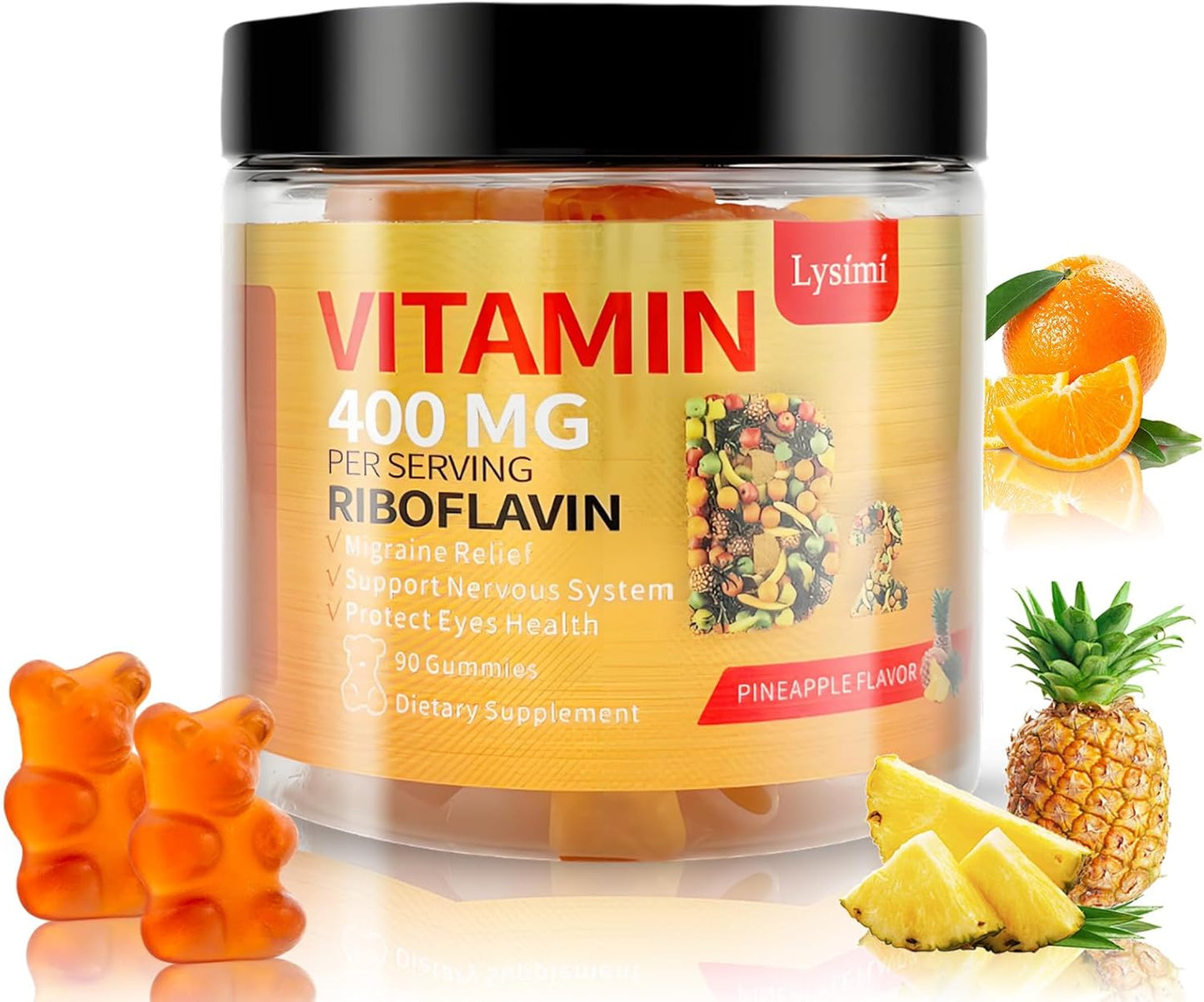Vitamin B2 Riboflavin Gummies with Magnesium & Coq10 for Migraine Relief - 90 Chewable Gummies for Kids & Adults