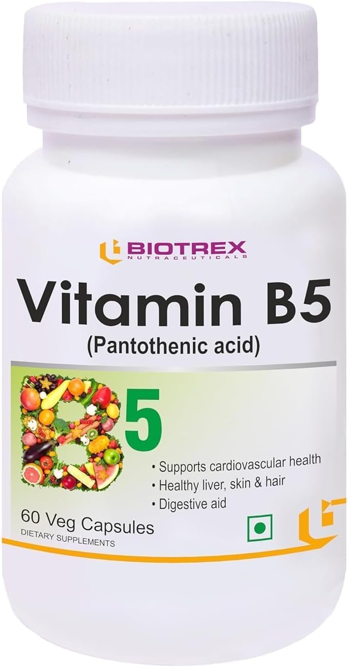 Vitamin B5 (Pantothenic Acid) Supplement for Energy & Metabolism - 60 Veg Capsules, 100% RDA Approved