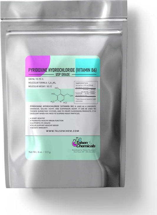 Vitamin B6 Powder for Metabolism Support and Nervous System Function - 4 Oz Pyridoxine HCL Powder by Talsen Chemicals