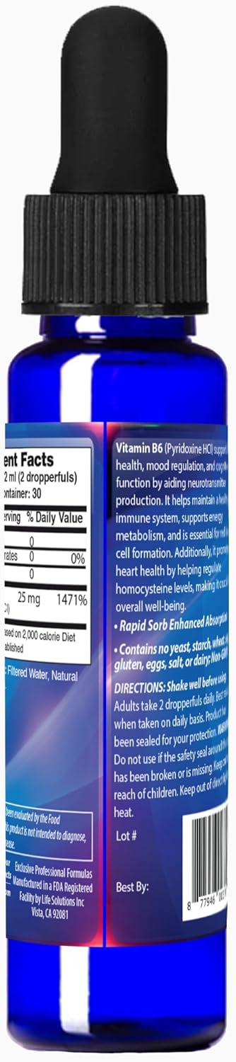 Vitamin B6 Pyridoxine HCI Liquid Supplement 2 oz Dropper by Dr's Advantage