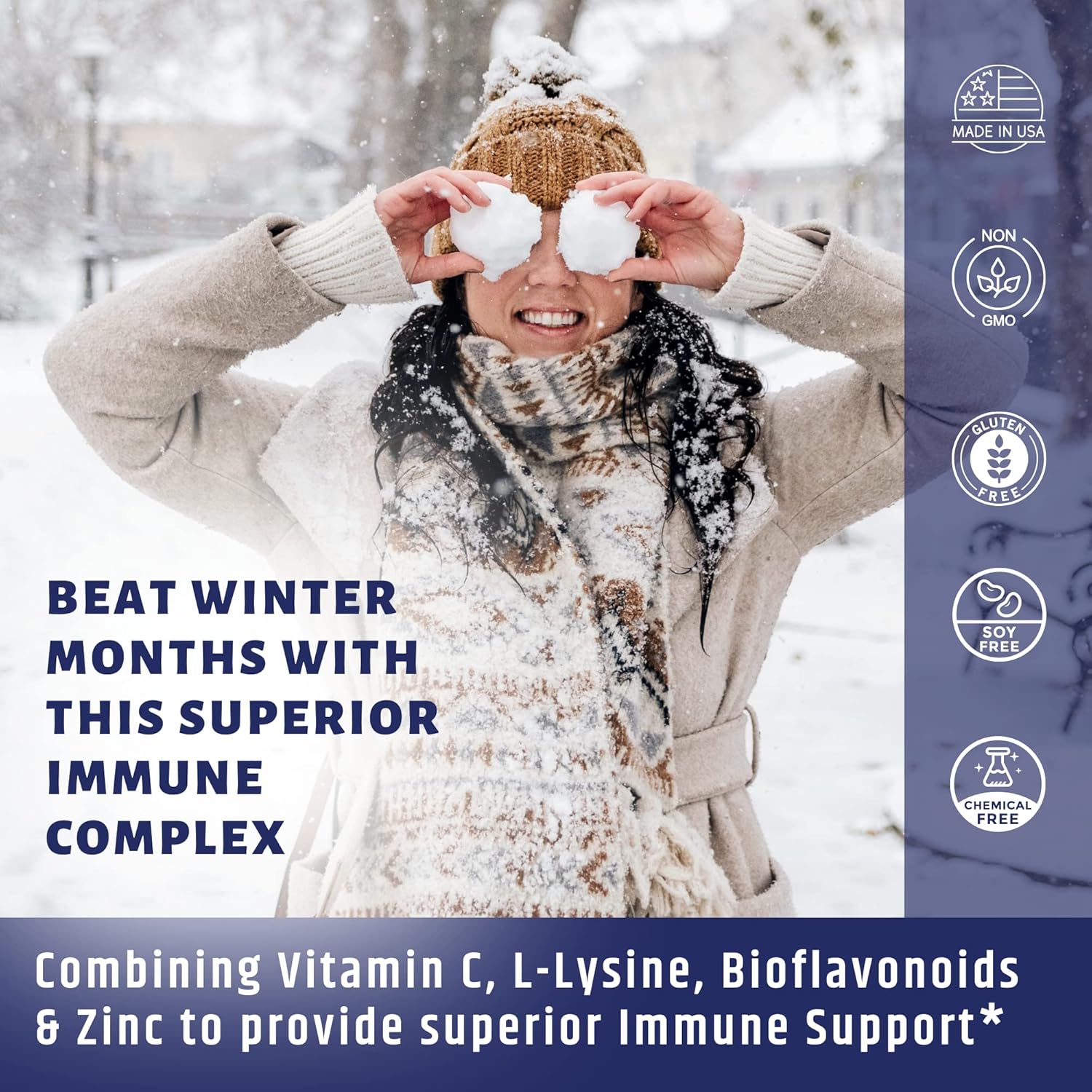 Vitamin C 1000mg Complex with L-Lysine, Zinc, and Bioflavonoids - Immune System Support Supplement