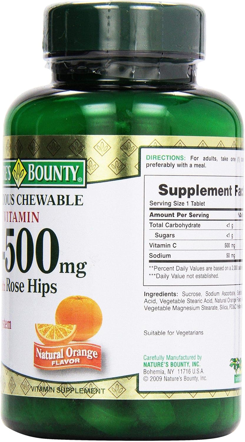 Vitamin C-500 mg Chewable Tablets with Rose Hips - 90 ct