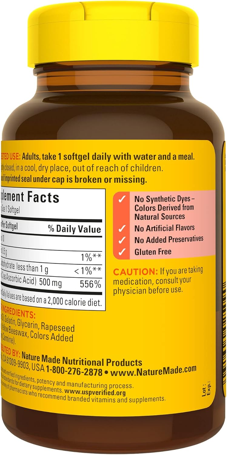 Vitamin C 500mg Softgels for Immune Support - 60 Day Supply