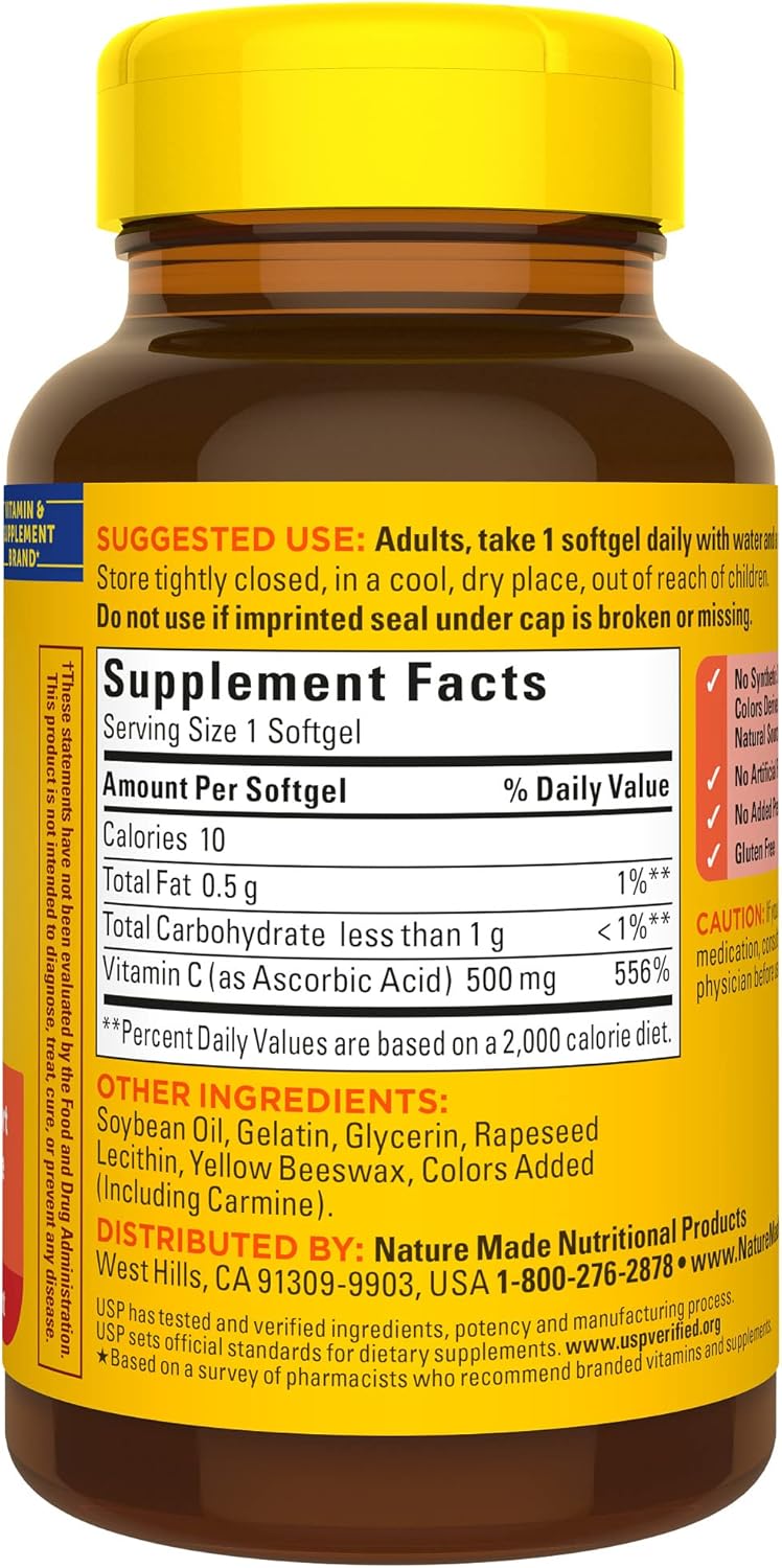 Vitamin C 500mg Softgels for Immune Support - 60 Day Supply