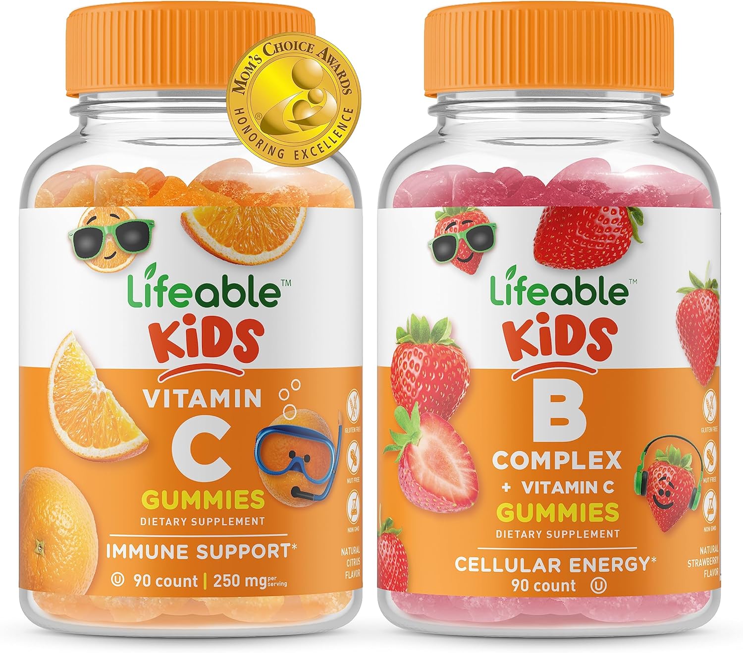 Vitamin C and B Complex Kids Gummies Bundle - Delicious Chewable Supplement for Children, Gluten-Free and GMO-Free