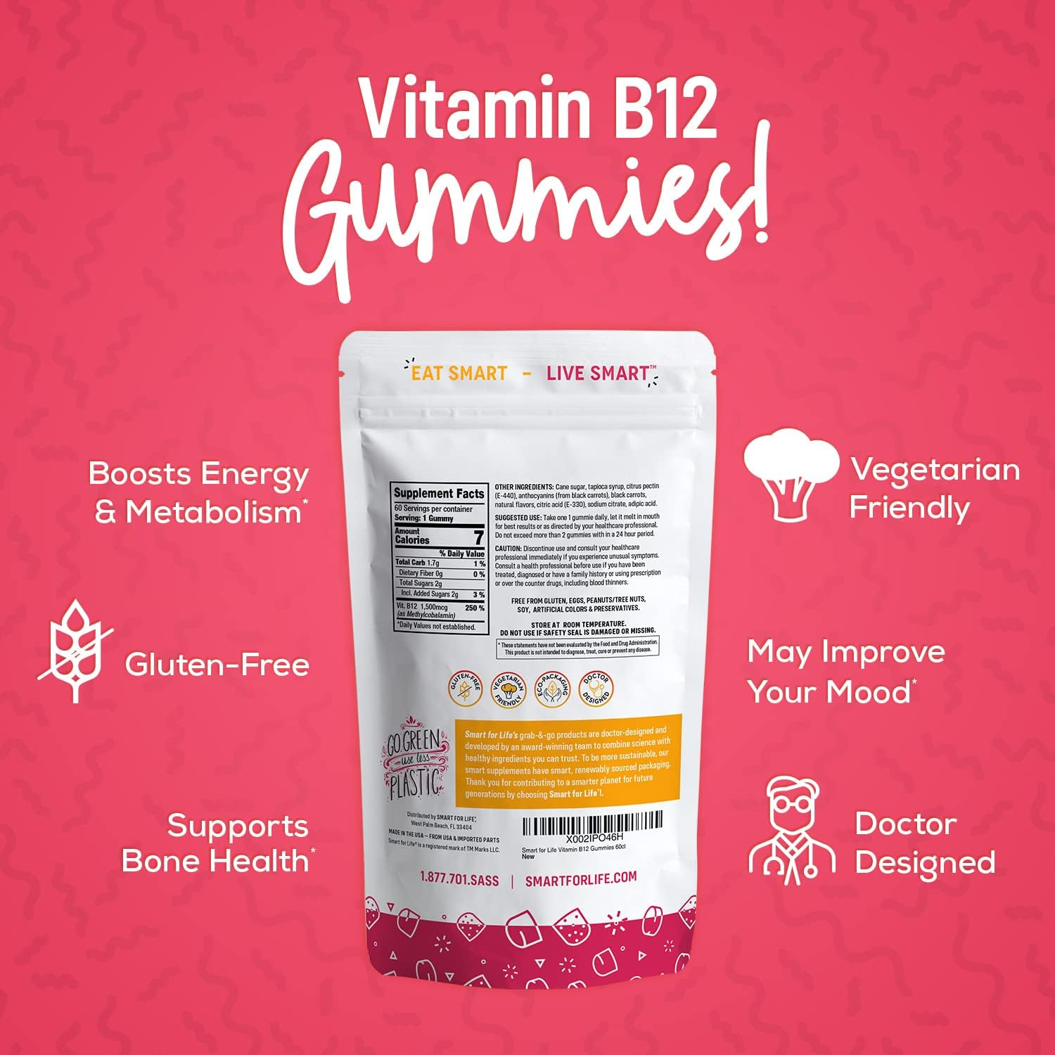 Vitamin C and B12 Gummy Supplement for Energy & Immune Support - 60 Gummies