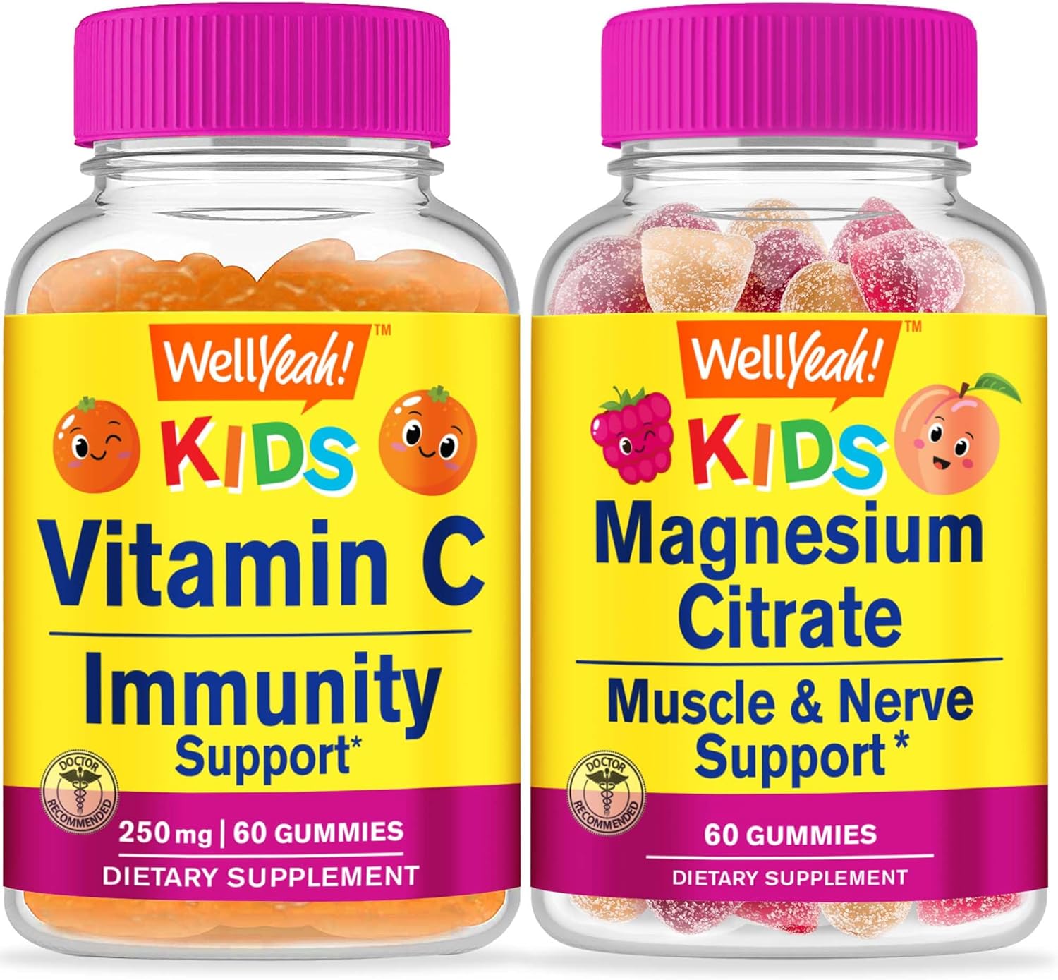 Vitamin C and Magnesium Citrate Gummies Bundle for Kids - Delicious Chewable Supplement, Gluten and GMO Free