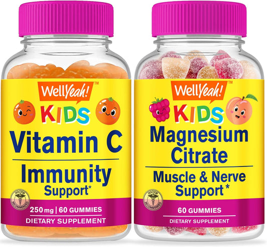 Vitamin C and Magnesium Citrate Gummies Bundle for Kids - Delicious Chewable Supplement, Gluten and GMO Free