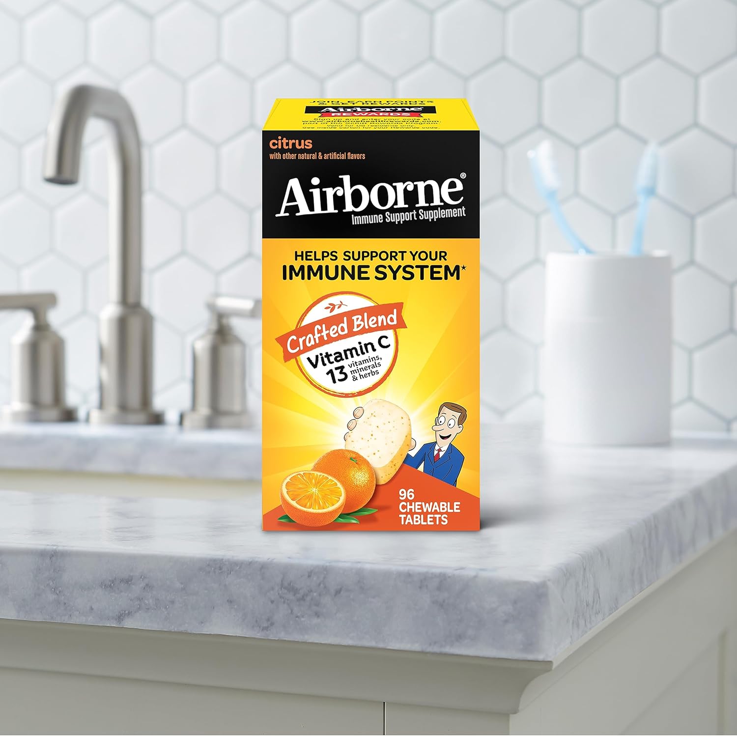 Vitamin C Chewable Tablets with Zinc - Immune Support Supplement with Antioxidants - 96 Citrus Flavor Tablets