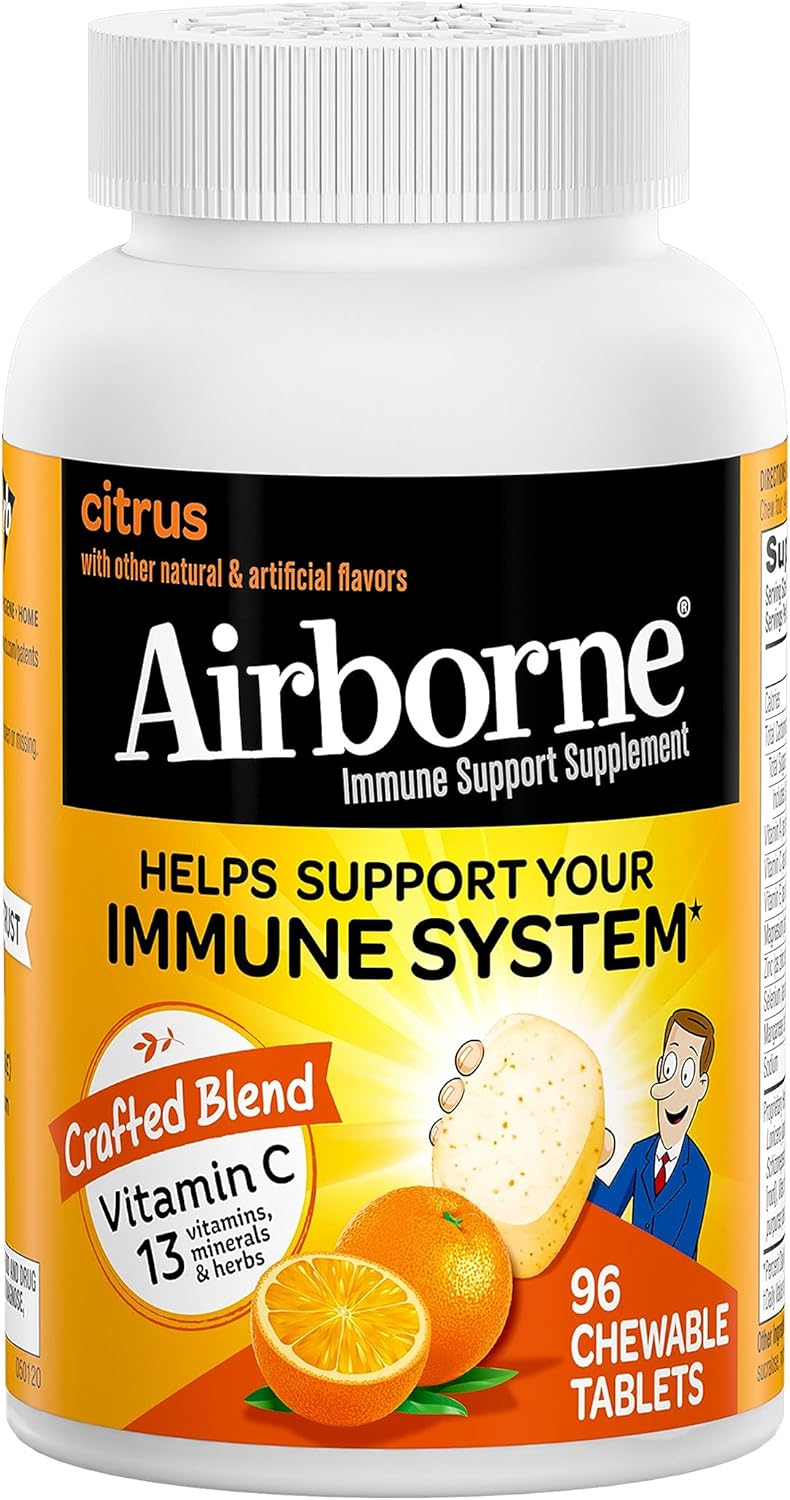 Vitamin C Chewable Tablets with Zinc - Immune Support Supplement with Antioxidants - 96 Citrus Flavor Tablets