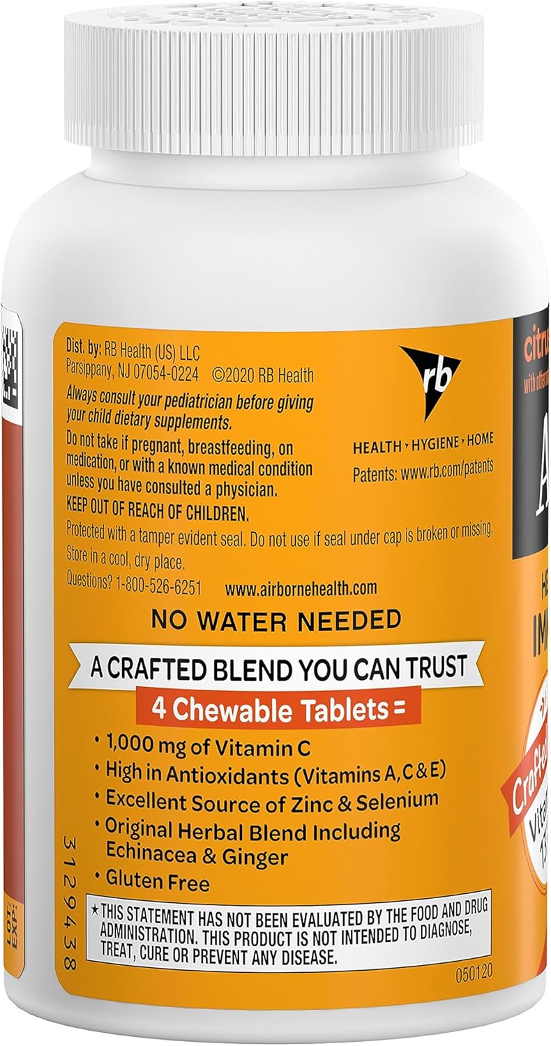 Vitamin C Chewable Tablets with Zinc - Immune Support Supplement with Antioxidants - 96 Citrus Flavor Tablets