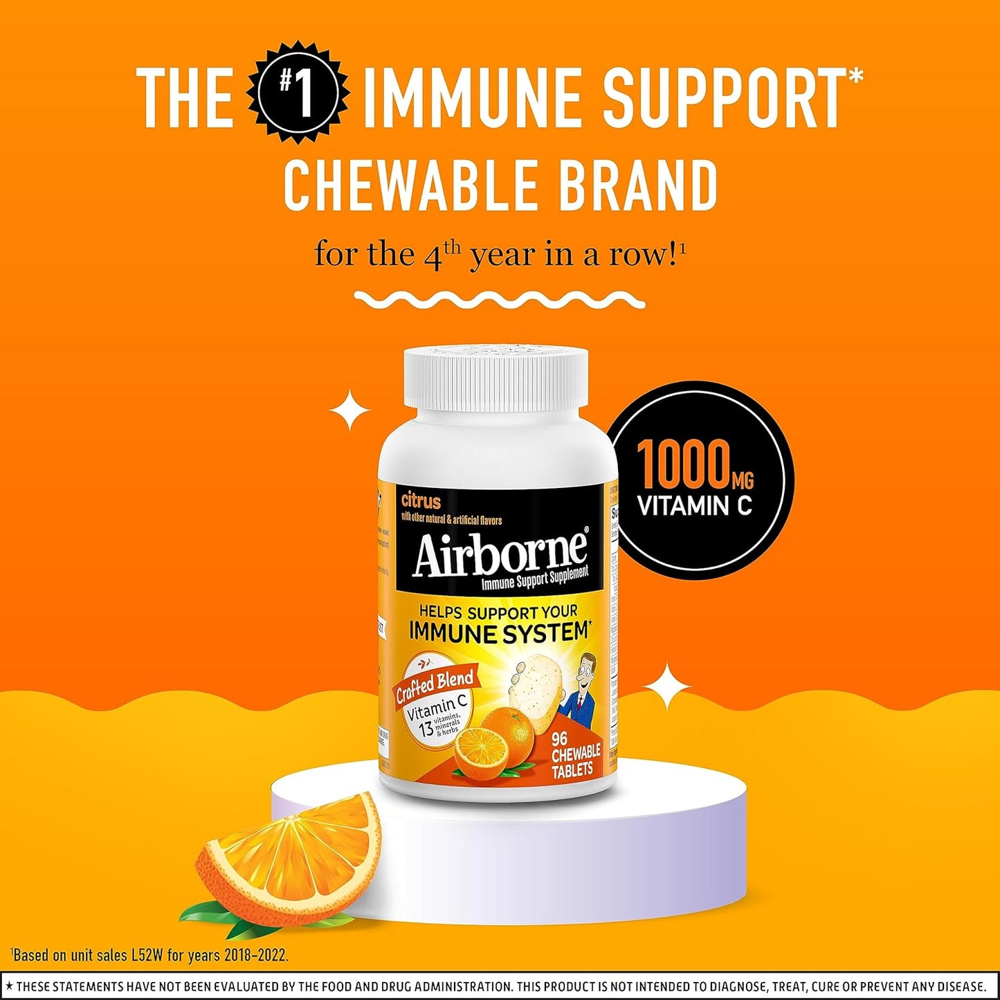 Vitamin C Chewable Tablets with Zinc - Immune Support Supplement with Antioxidants - 96 Citrus Flavor Tablets
