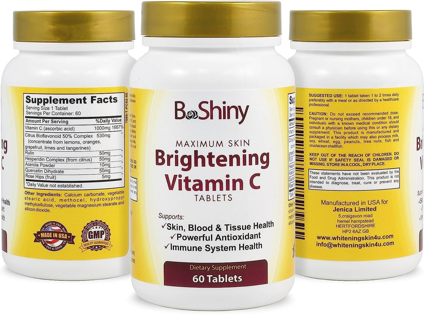 Vitamin C Complex 1000mg Tablets for Skin Brightening & Immune Support with Rose Hips - Antioxidant Supplement for Healthy Aging & Energy Boost