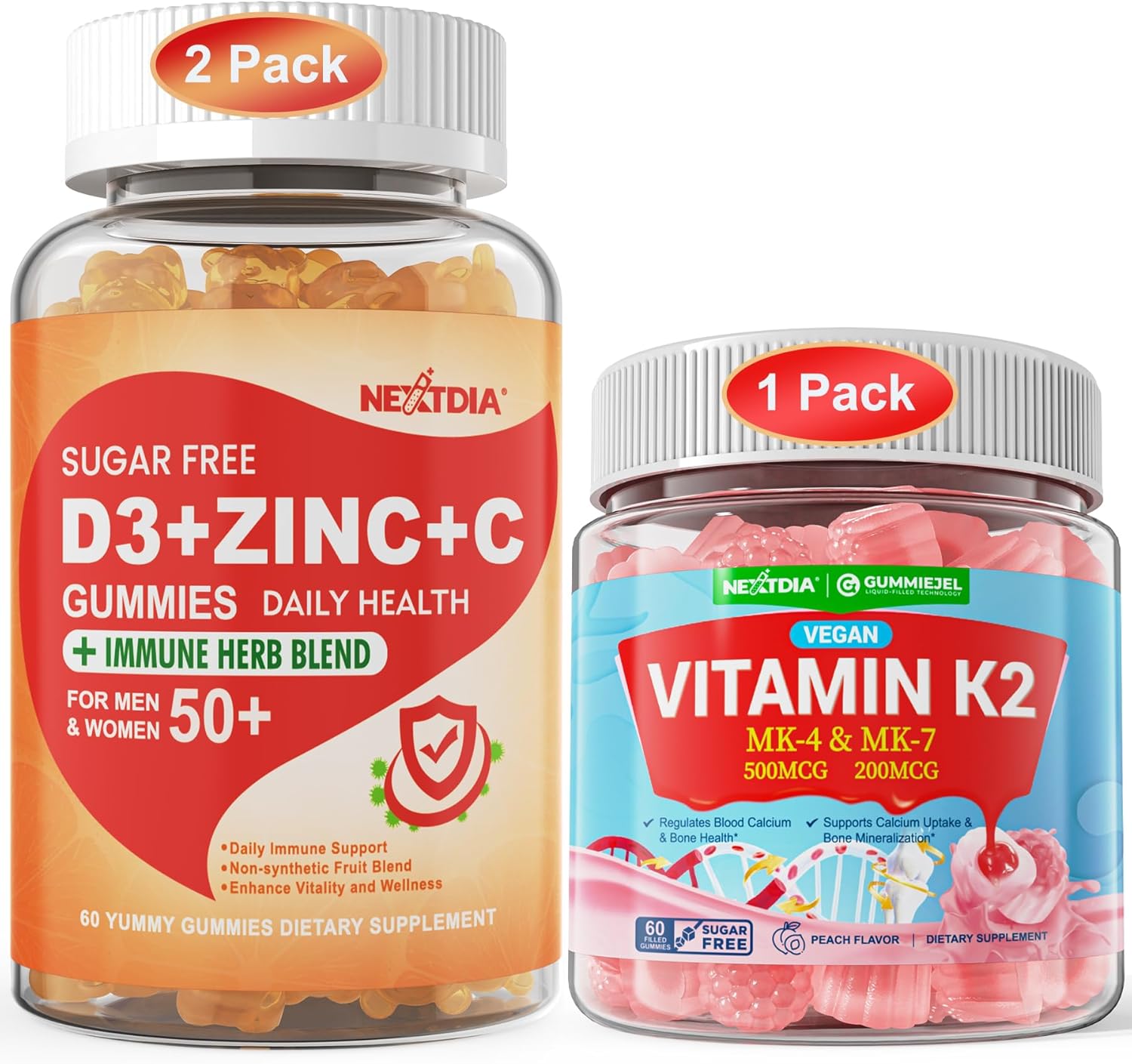 Vitamin C, D3, Zinc, and K2 Gummy Bundle for Adults 50+ - Nextdia