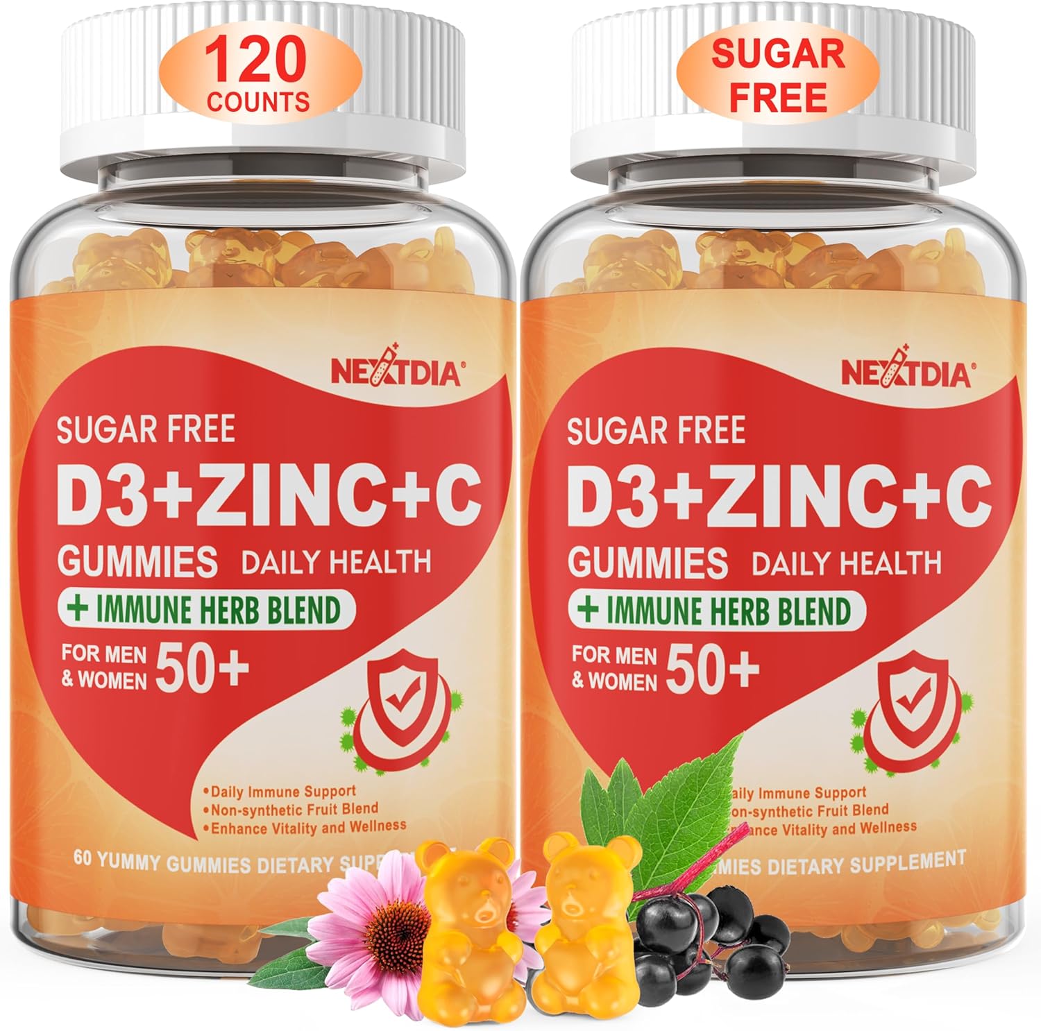 Vitamin C, D3, Zinc, and K2 Gummy Bundle for Adults 50+ - Nextdia