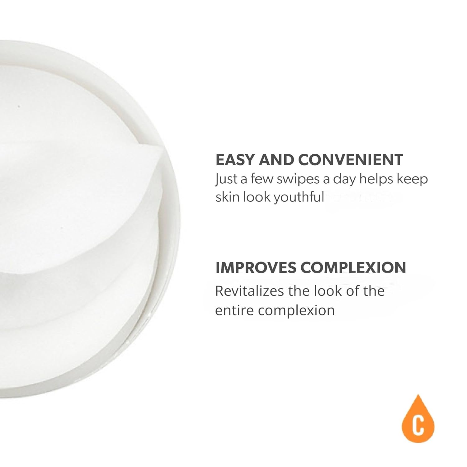 Vitamin C Ester Pads with Hyaluronic Acid for Anti-Aging Facial Treatment - Fruit Extracts - Pre-Soaked Facial Disc - 60 Count