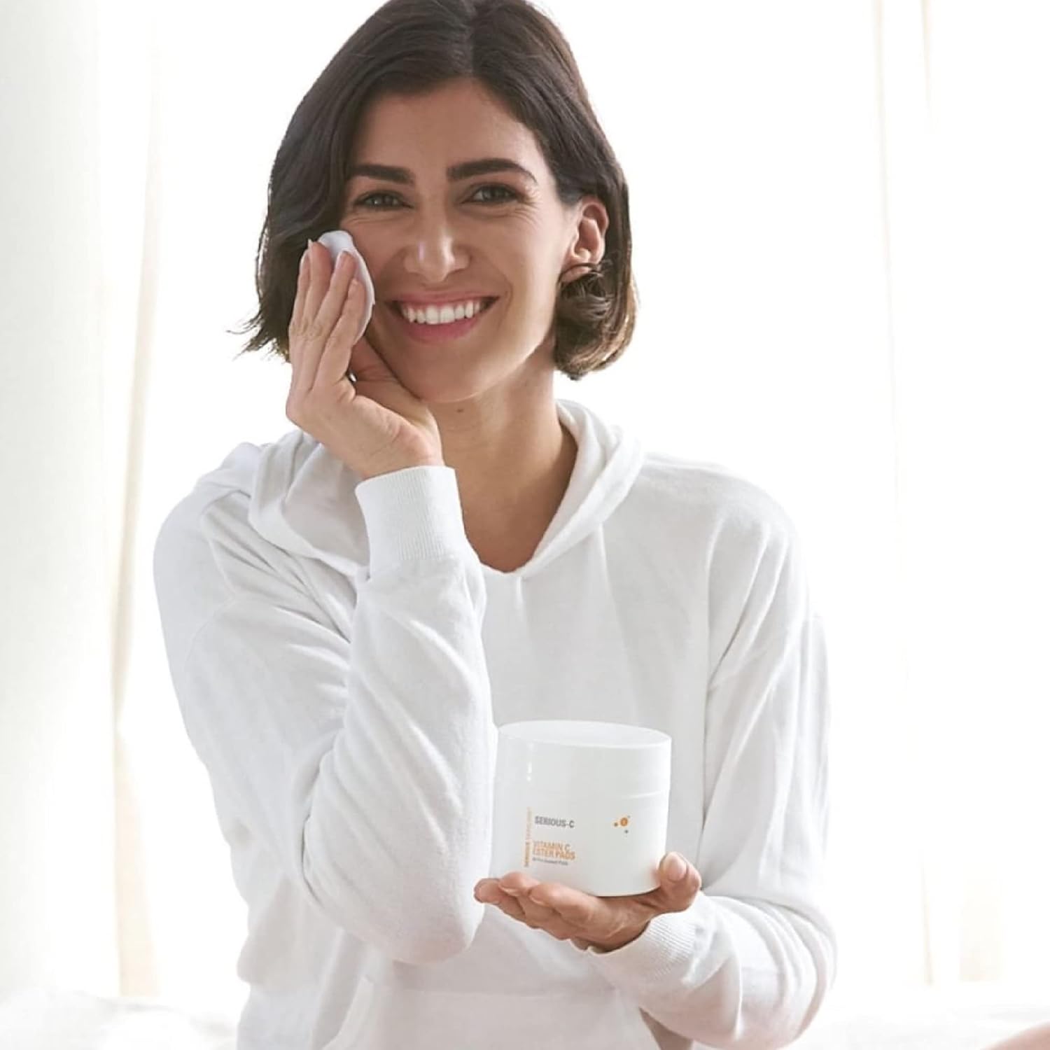 Vitamin C Ester Pads with Hyaluronic Acid for Anti-Aging Facial Treatment - Fruit Extracts - Pre-Soaked Facial Disc - 60 Count