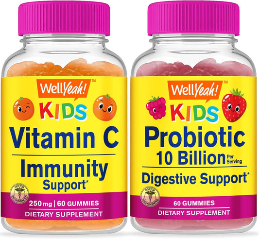 Vitamin C Kids Gummies Bundle with Probiotics - Delicious Chewable Supplement, Gluten and GMO Free