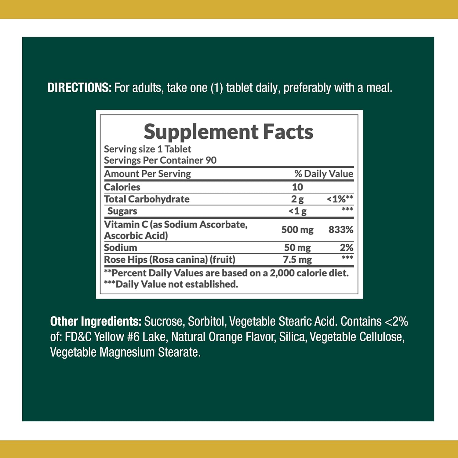 Vitamin C Supplement with Rose Hips for Immune Health - 500mg Tablets, 90 Count (Pack of 3)