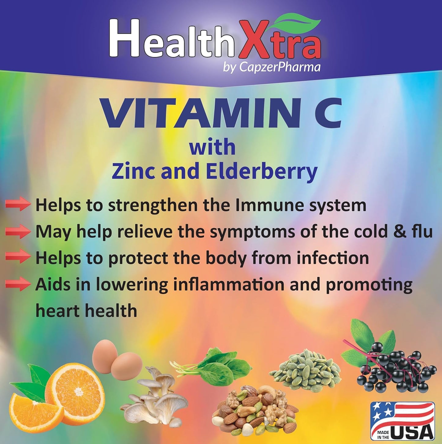Vitamin C with Zinc and Elderberry Chewable Tablets - Immune Support, Antioxidant Properties, Heart Health - 60 Count