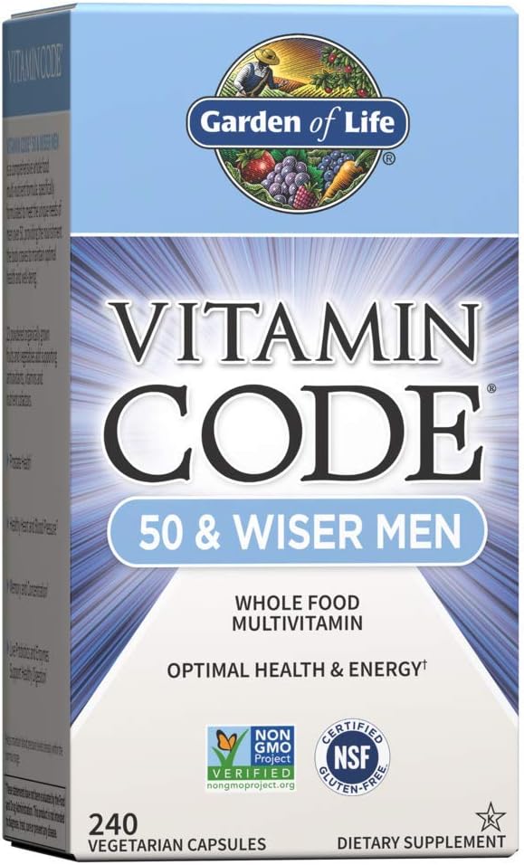 Vitamin Code 50 & Wiser Men Raw Whole Food Multivitamin - Prostate & Heart Health - 240 Vegetarian Capsules