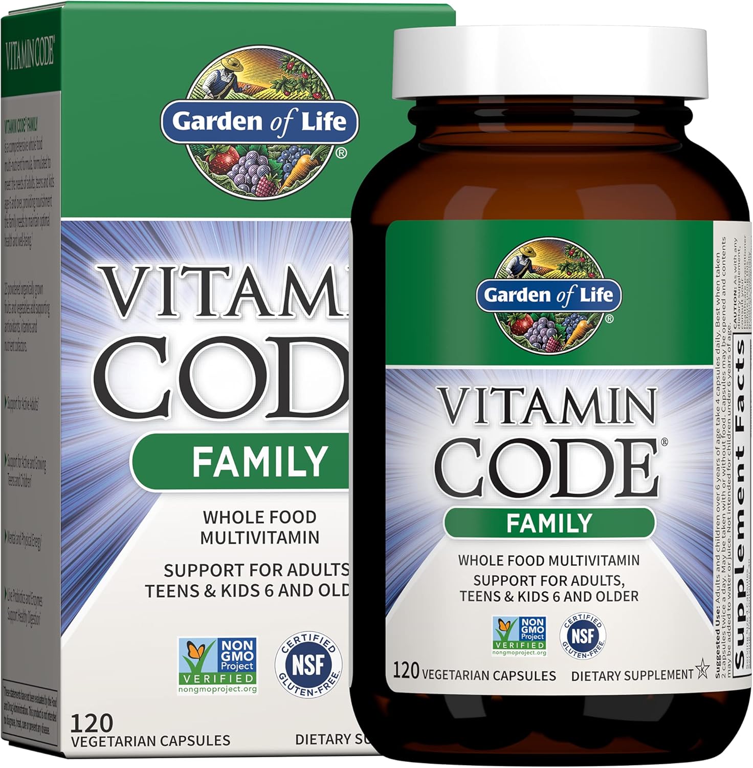Vitamin Code Family Multi: Whole Food Multivitamin for Women, Men, & Kids 6+, 120 Capsules, Probiotics & Food Blend