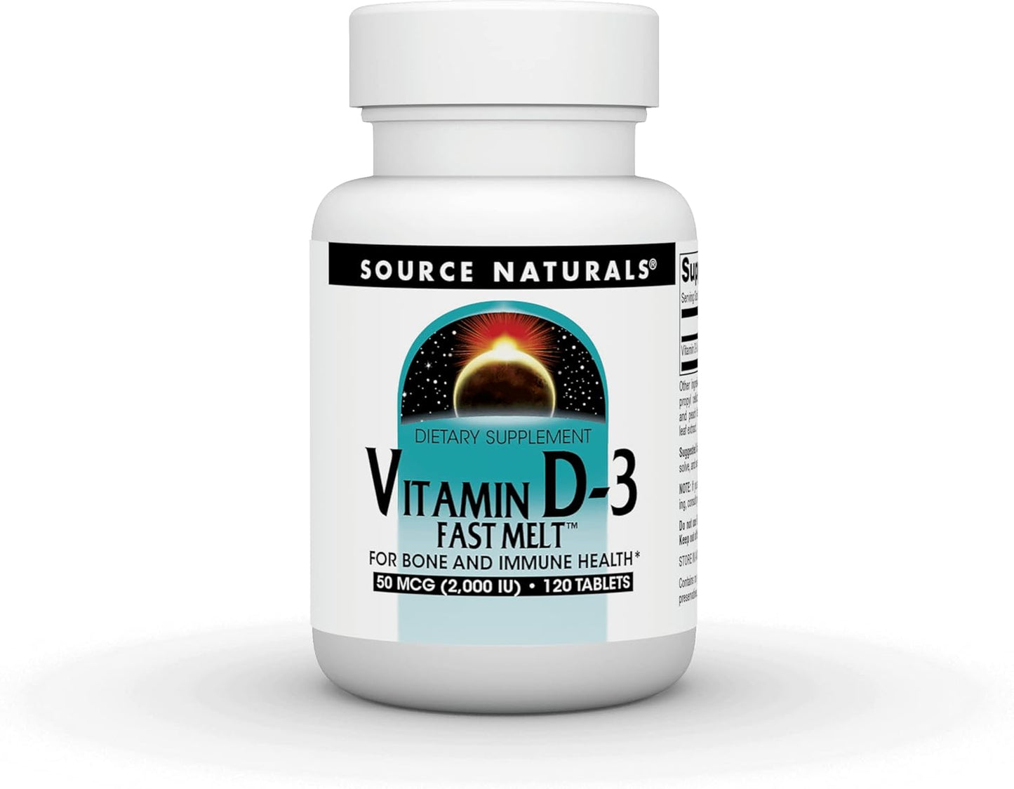Vitamin D-3 2000 IU Fast Melt Tablets for Bone & Immune Health - Black Cherry Peach Flavor - 120 ct by Source Naturals