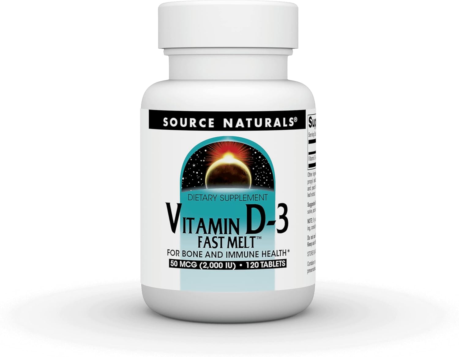 Vitamin D-3 2000 IU Fast Melt Tablets for Bone & Immune Health - Black Cherry Peach Flavor - 120 ct by Source Naturals