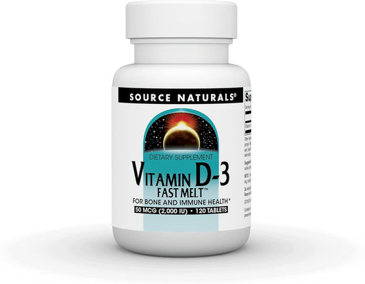 Vitamin D-3 2000 IU Fast Melt Tablets for Bone & Immune Health - Black Cherry Peach Flavor - 120 ct by Source Naturals