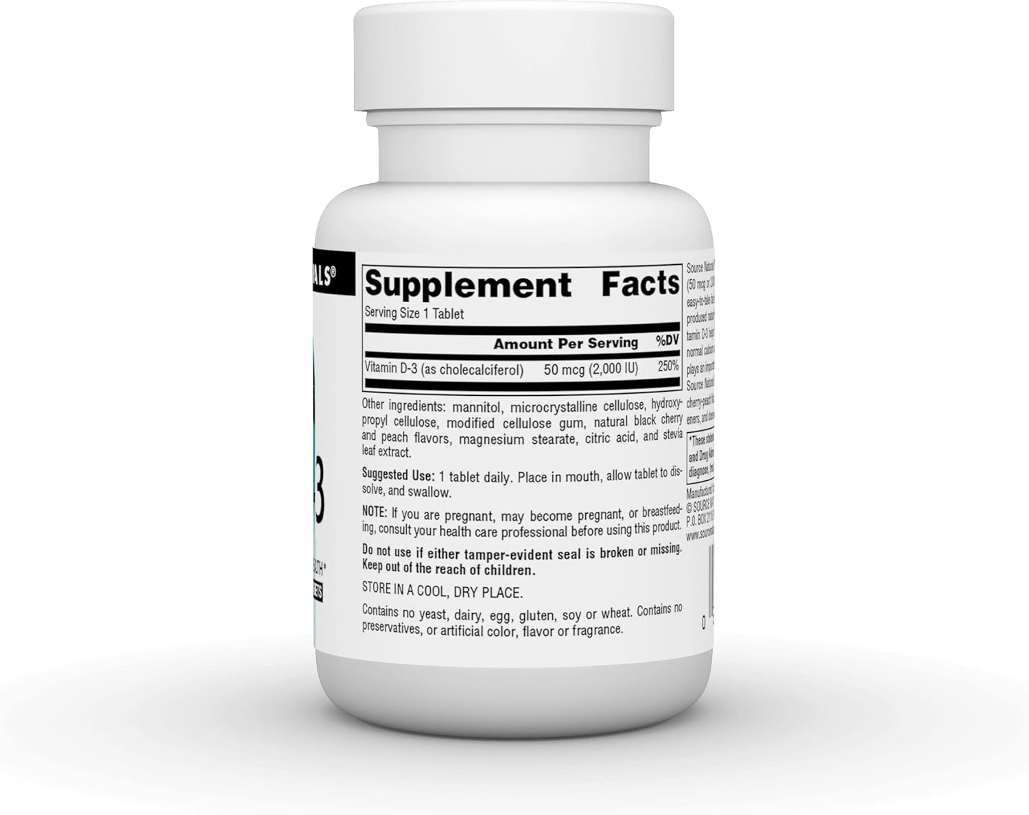 Vitamin D-3 2000 IU Fast Melt Tablets for Bone & Immune Health - Black Cherry Peach Flavor - 120 ct by Source Naturals