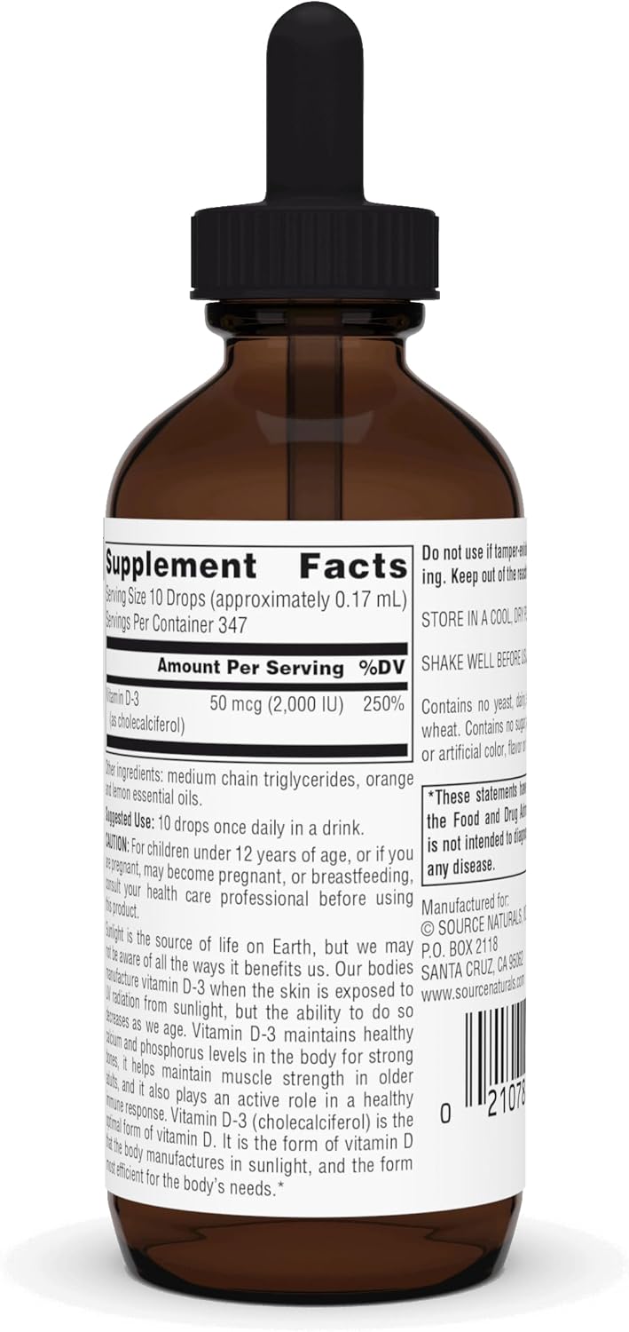 Vitamin D-3 Liquid Drops 2000 iu for Bone & Immune Health - 2 oz Bottle