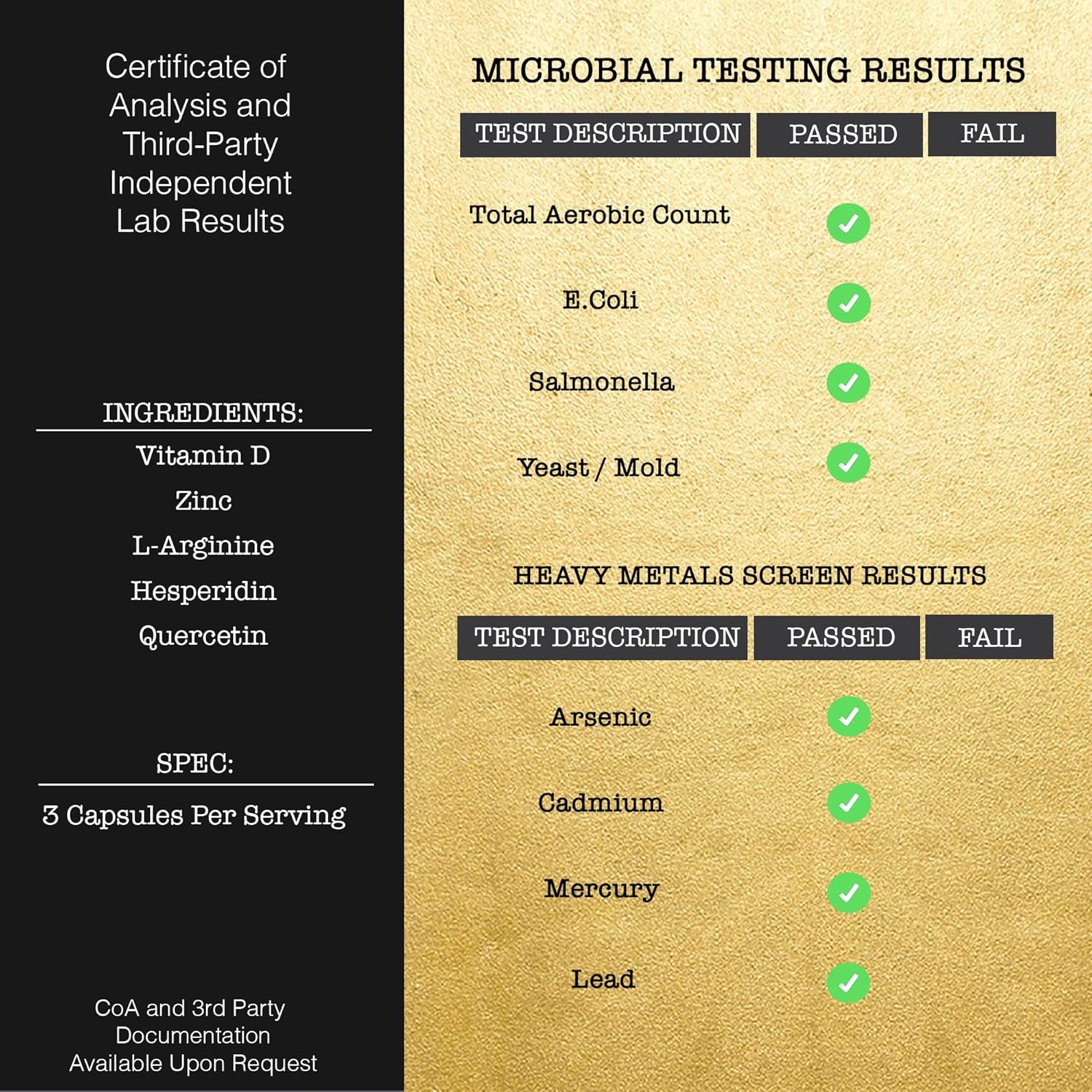 Vitamin D Zinc Immune Support Supplement with L-Arginine Quercetin Hesperidin - Non-GMO Gluten-Free Veggie Capsules - 90 Count