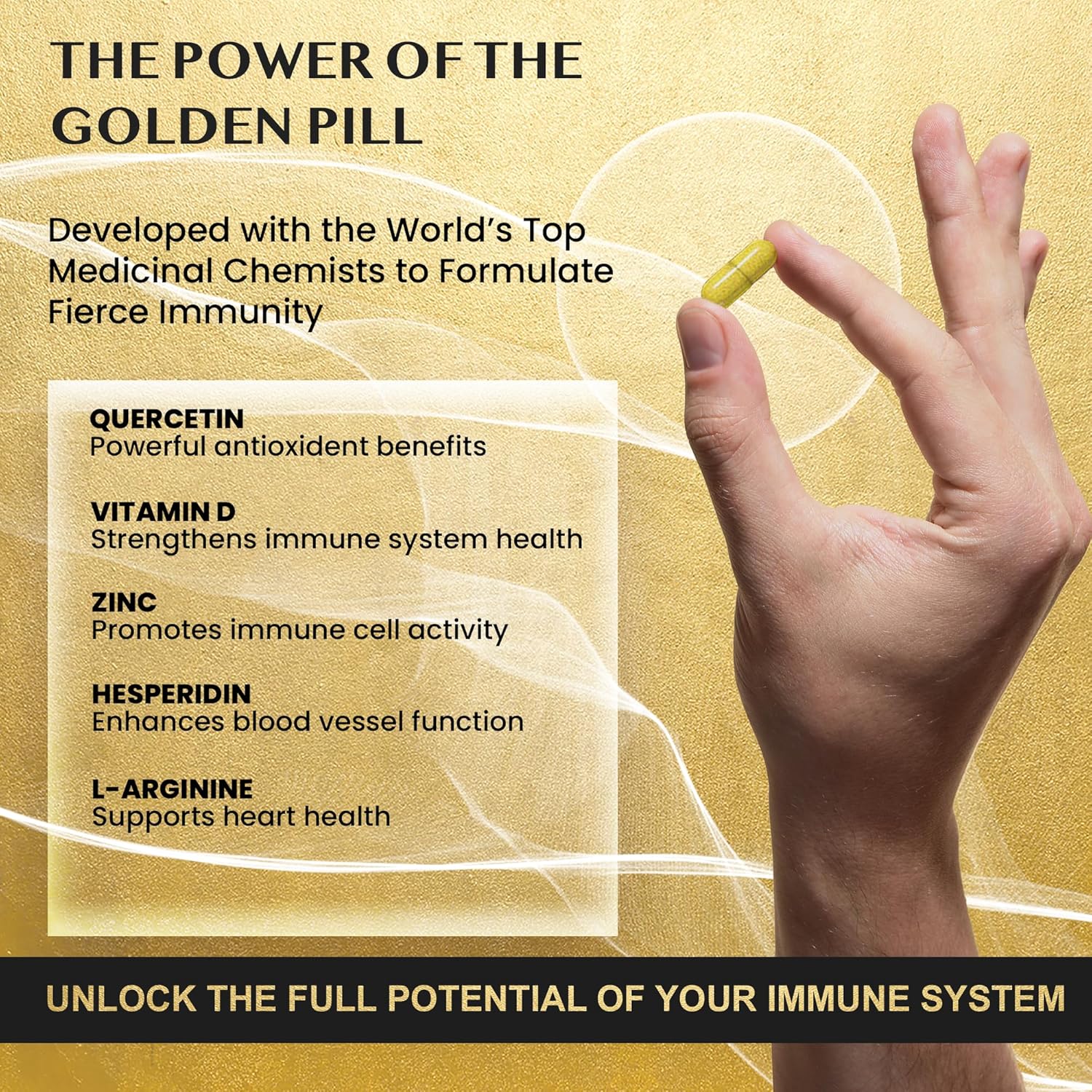 Vitamin D Zinc Immune Support Supplement with L-Arginine Quercetin Hesperidin - Non-GMO Gluten-Free Veggie Capsules - 90 Count