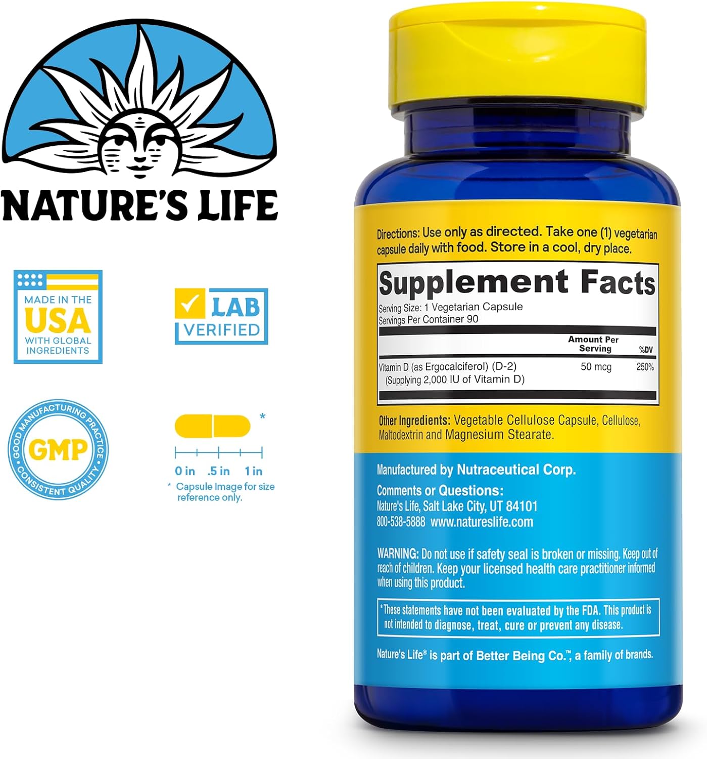Vitamin D2 2000 IU for Immune Support & Bone Health - Vegetarian Capsules - 90 Servings - 60-Day Guarantee