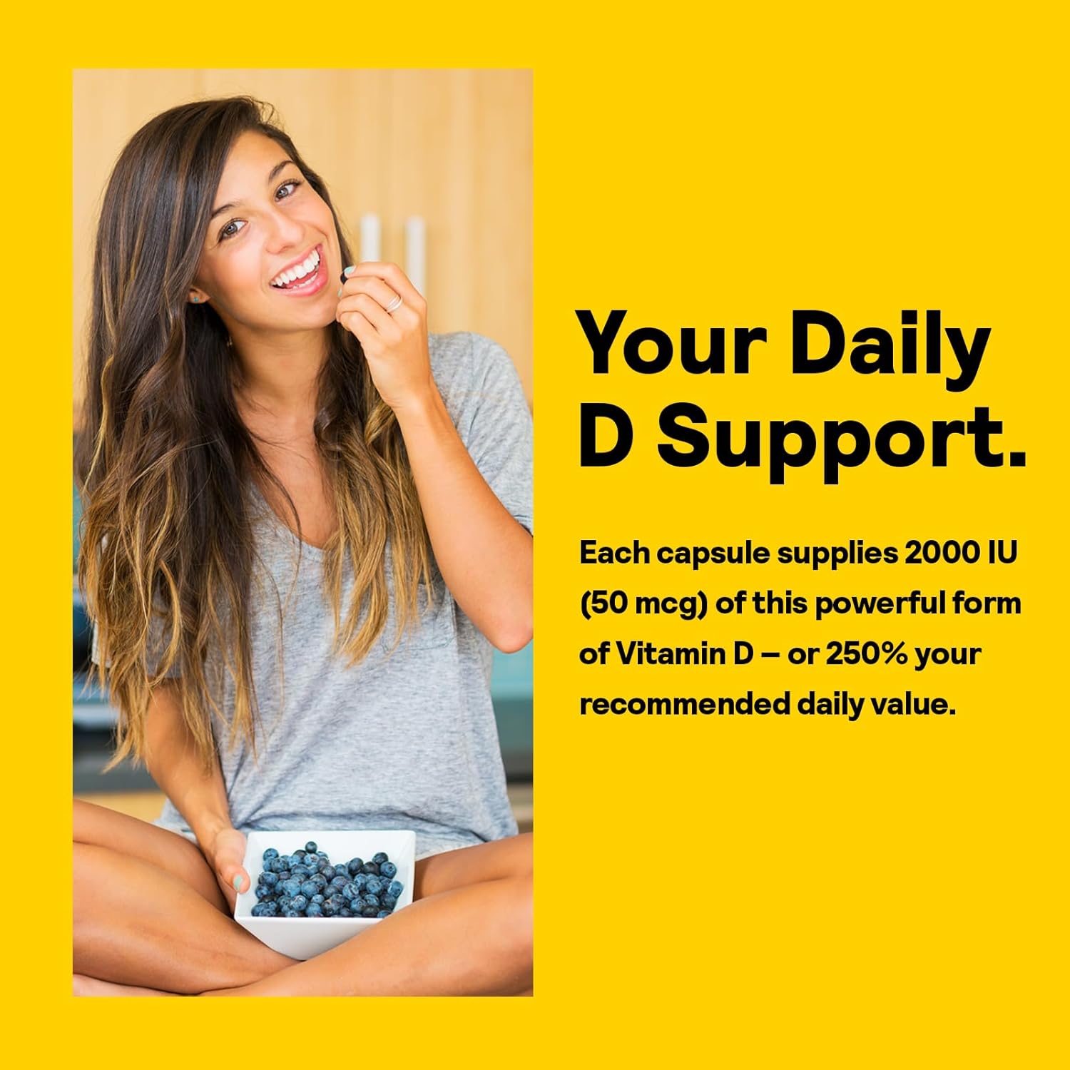 Vitamin D2 2000 IU for Immune Support & Bone Health - Vegetarian Capsules - 90 Servings - 60-Day Guarantee