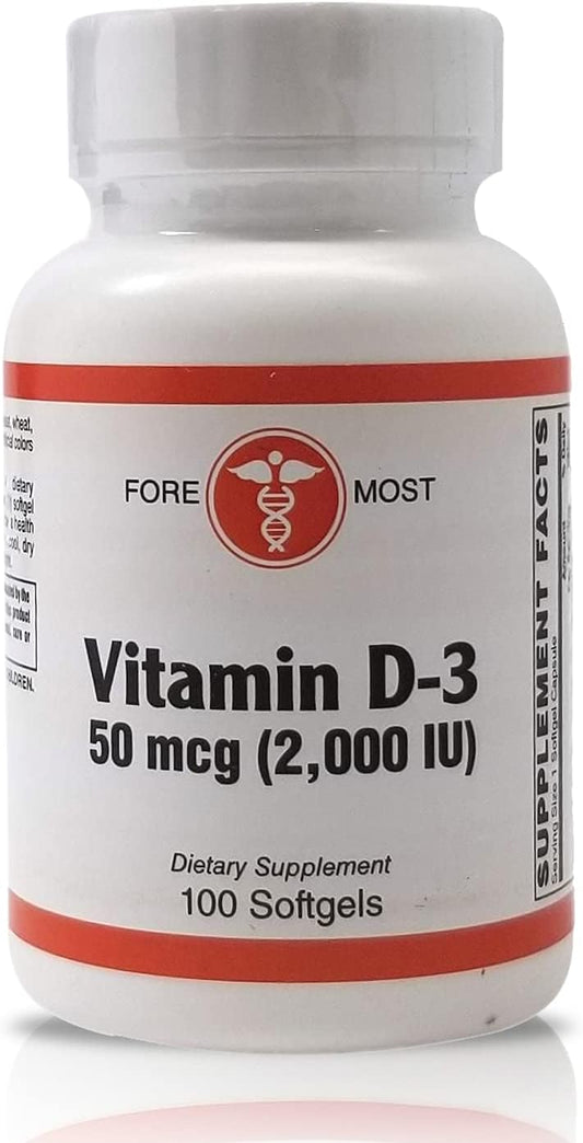 Vitamin D3 2000 IU Softgels for Strong Bones & Muscle Health, 100 Count