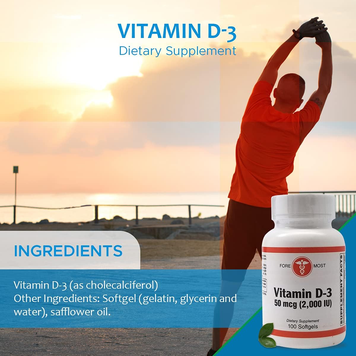 Vitamin D3 2000 IU Softgels for Strong Bones & Muscle Health, 100 Count