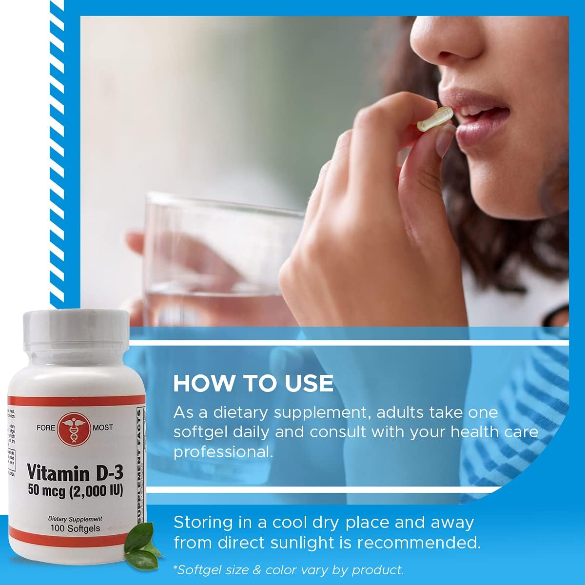 Vitamin D3 2000 IU Softgels for Strong Bones & Muscle Health, 100 Count