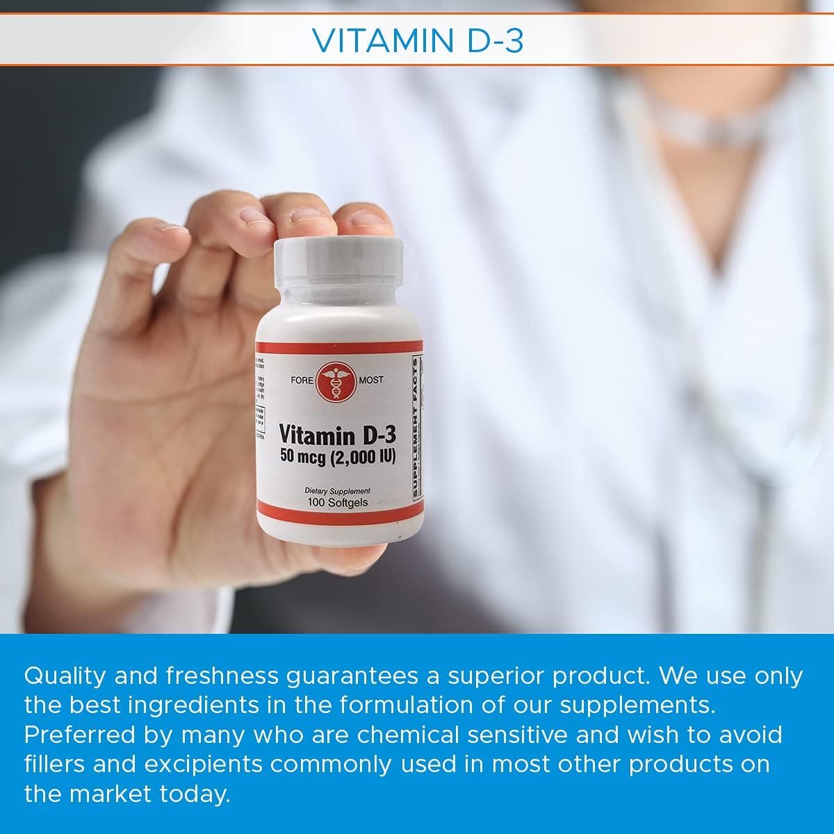 Vitamin D3 2000 IU Softgels for Strong Bones & Muscle Health, 100 Count