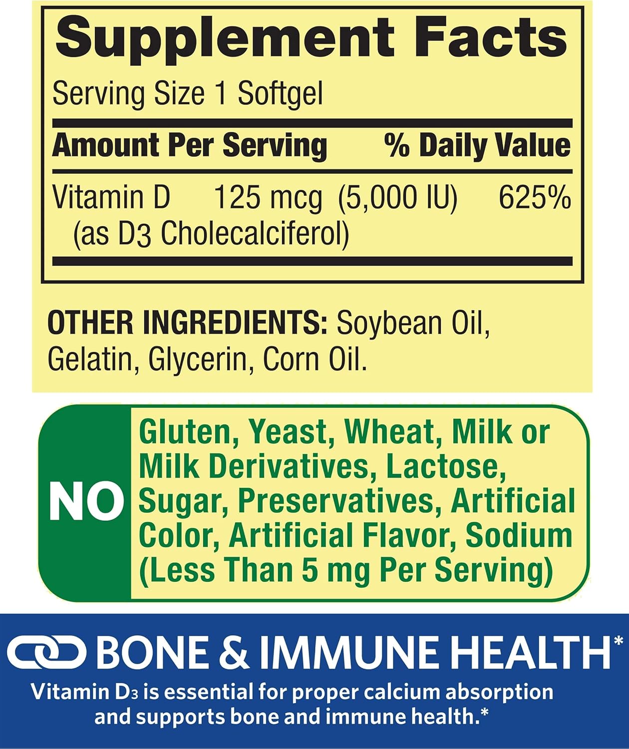 Vitamin D3 5000 IU Softgels - 400 Count, Bone & Immune Health Support, High Potency D3 Supplement