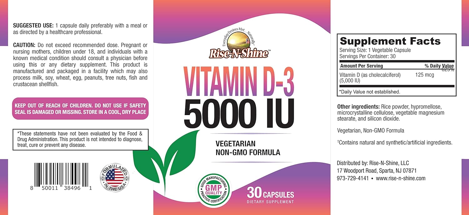 Vitamin D3 5000 IU Supplements for Immune Health - 30 Day Supply for Women & Men
