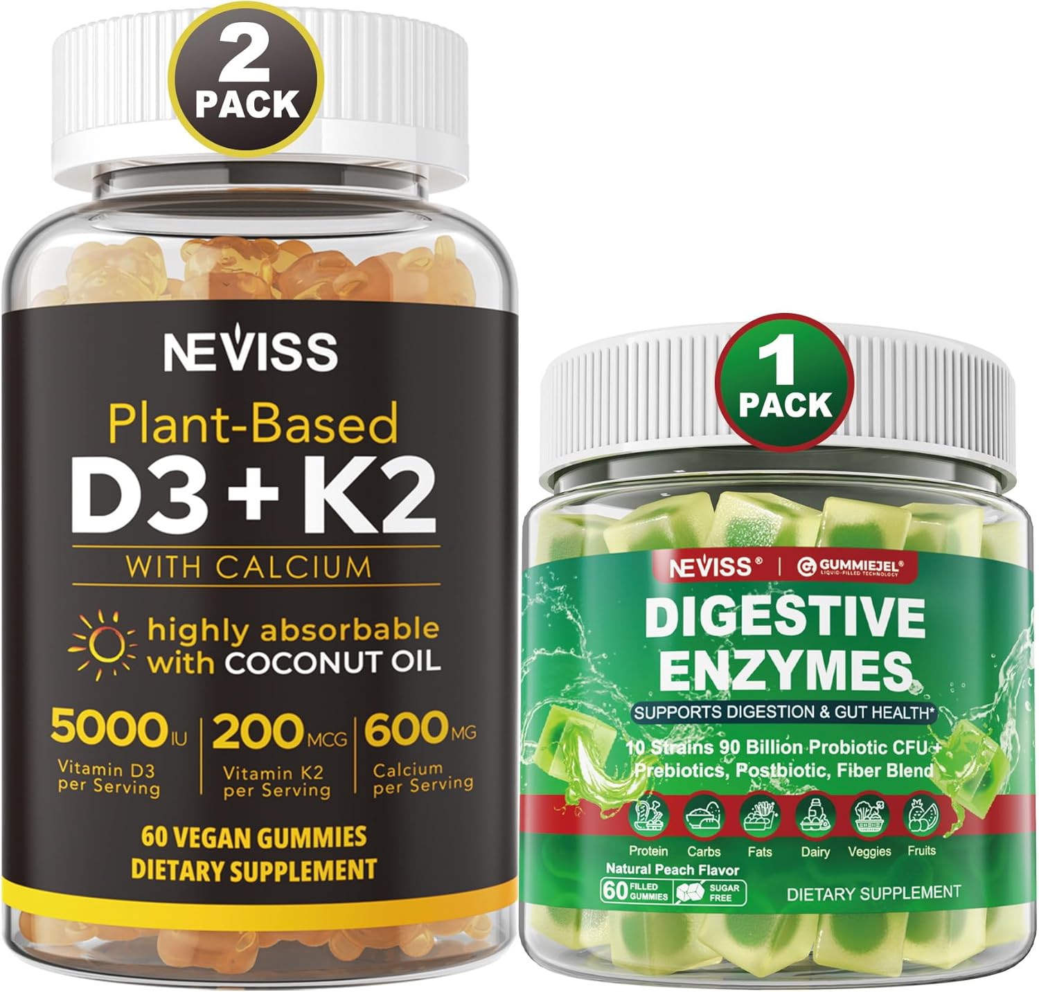 Vitamin D3 5000iu & K2 with Calcium and Digestive Enzymes Gummies for Immune Support