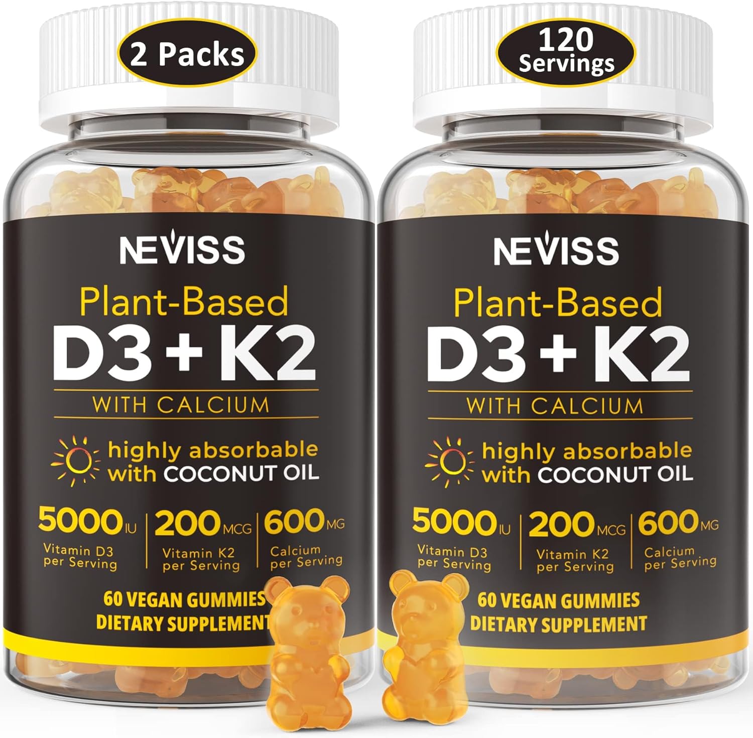 Vitamin D3 5000iu & K2 with Calcium and Digestive Enzymes Gummies for Immune Support