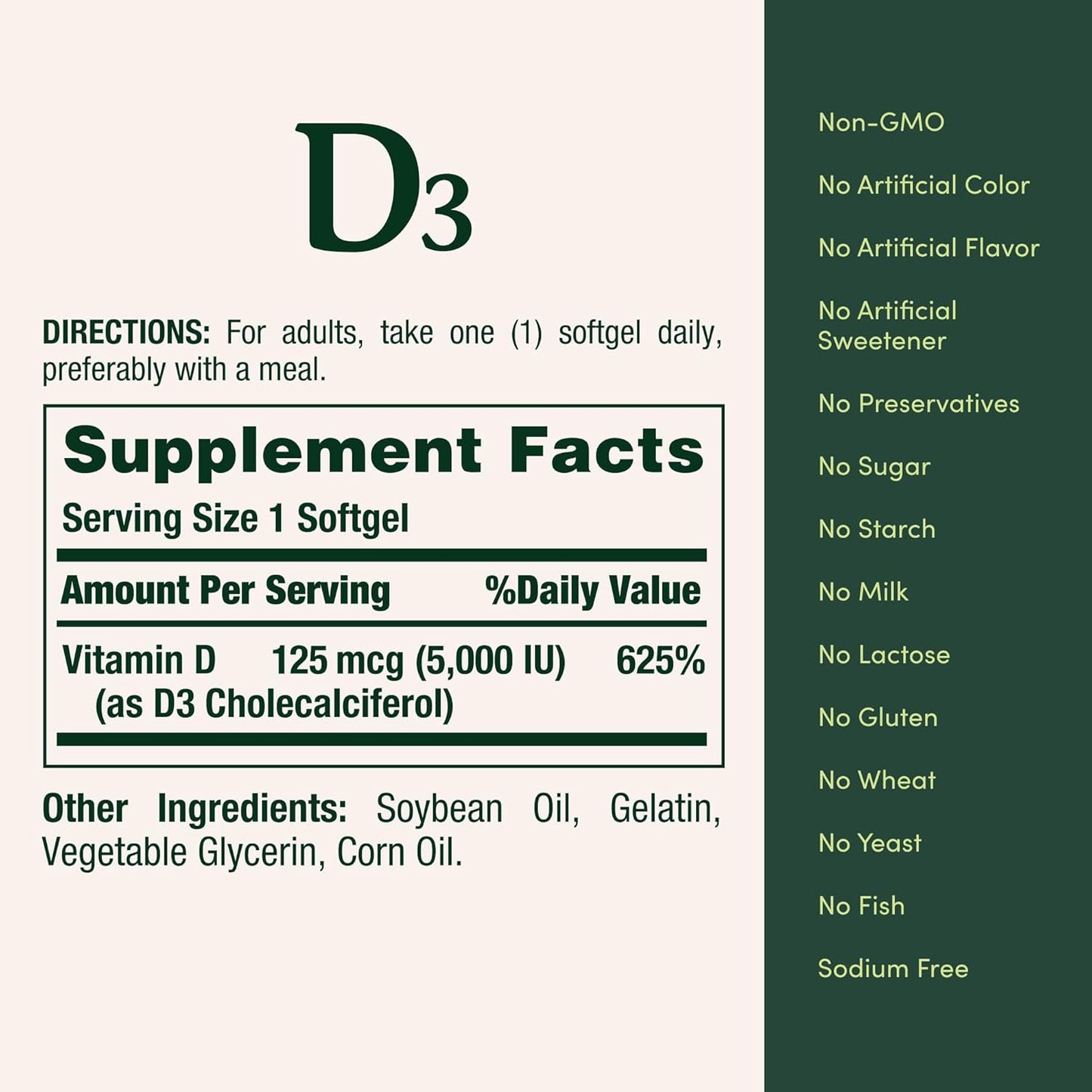 Vitamin D3 5000IU Softgels for Immune Support, 240 Ct, Rapid Release Formula