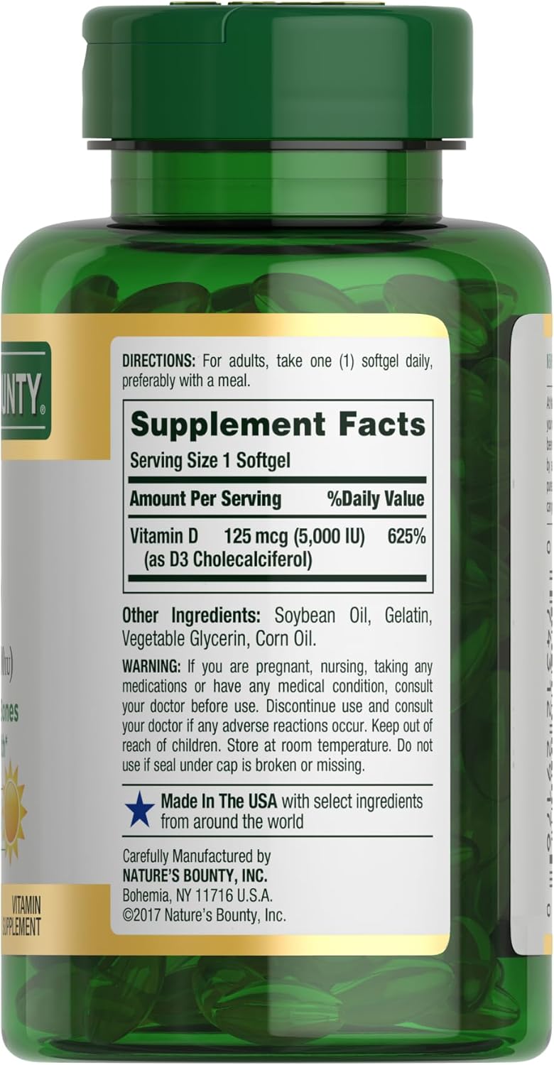 Vitamin D3 5000IU Softgels for Immune Support, 240 Ct, Rapid Release Formula