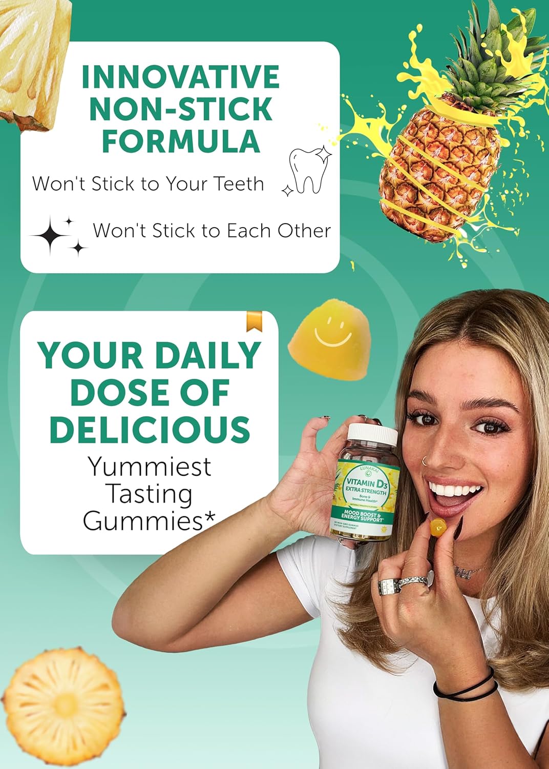 Vitamin D3 and B12 Gummies Bundle for Immunity, Bone, and Mood Support - 2000IU D3, 3000mcg B12 High Absorption Energy Gummy - 30 Day Supply